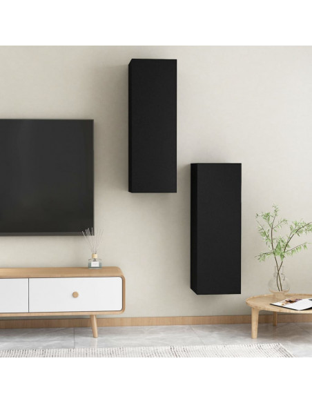 Mobili Porta TV 2pz Neri 30,5x30x90 cm in Legno Multistrato