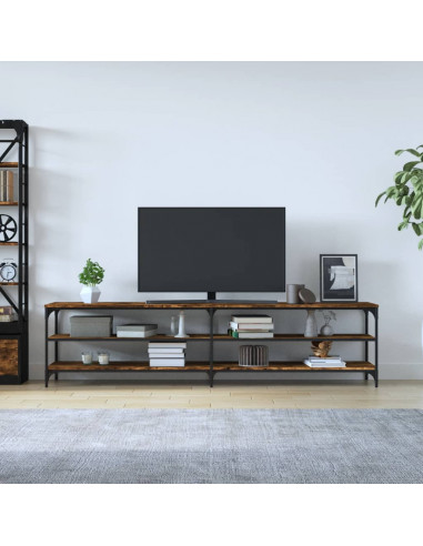 Mobile TV Rovere Fumo 200x30x50 cm Legno Multistrato e Metallo
