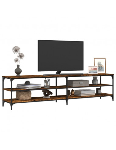 Mobile TV Rovere Fumo 200x30x50 cm Legno Multistrato e Metallo