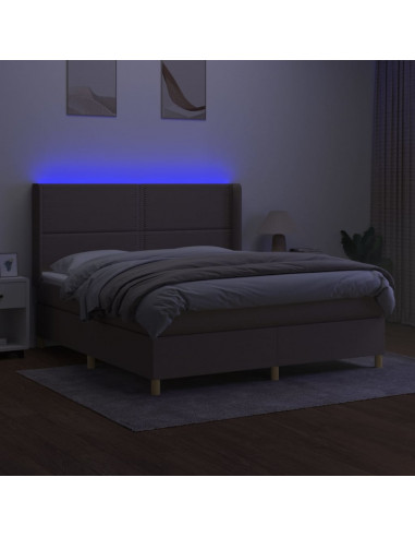Letto a Molle con Materasso e LED Tortora 180x200 cm in Tessuto
