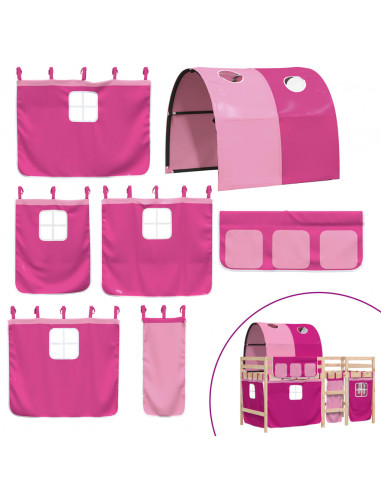 Letto a Soppalco con Tunnel Bambini Rosa 90x200cm Massello Pino