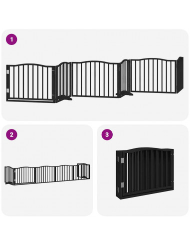 Cancello per Cani Porta Pieghevole Nero 6 Pannelli 480cm Pioppo