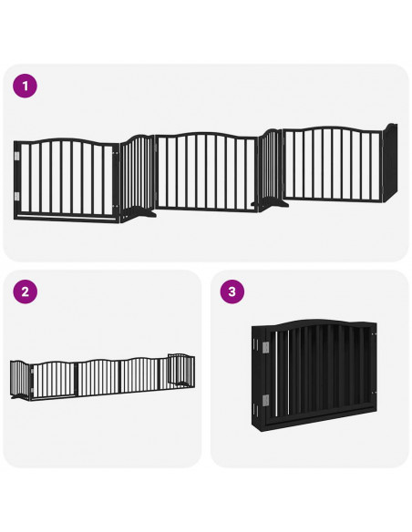 Cancello per Cani Porta Pieghevole Nero 6 Pannelli 480cm Pioppo