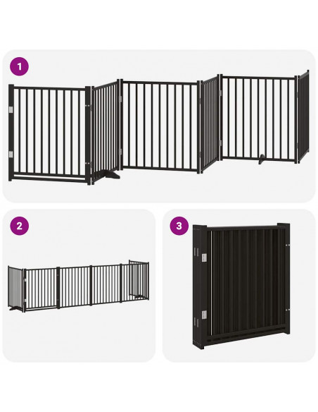 Cancello per Cani Porta Pieghevole Nero 6 Pannelli 480cm Pioppo