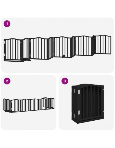 Cancello per Cani Porta Pieghevole Nero 9 Pannelli 450cm Pioppo