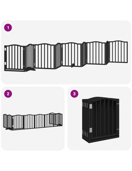 Cancello per Cani Porta Pieghevole Nero 9 Pannelli 450cm Pioppo