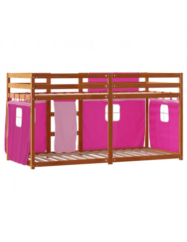 Letto a Castello con Tende Rosa 80x200 cm Legno Massello Pino