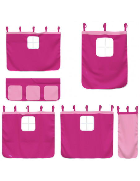 Letto a Castello con Tende Rosa 80x200 cm Legno Massello Pino