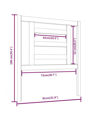 Testiera per Letto Nera 81x4x100 cm in Legno Massello di Pino