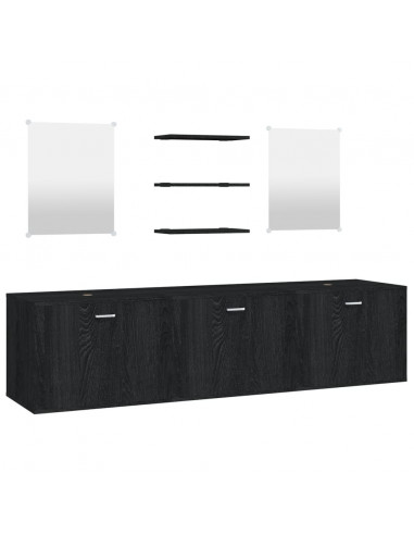 Set Mobili da Bagno 6 pz Nero in Legno Multistrato