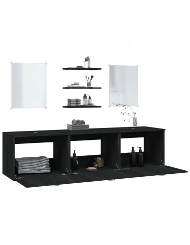 Set Mobili da Bagno 6 pz Nero in Legno Multistrato