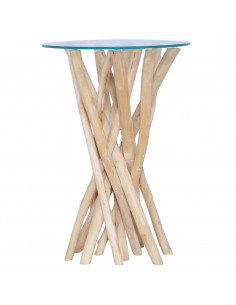 Tavolino da Caffè Ripiano in Vetro 35x35x50 cm in Legno di Teak 2
