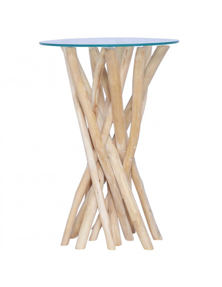 Tavolino da Caffè Ripiano in Vetro 35x35x50 cm in Legno di Teak