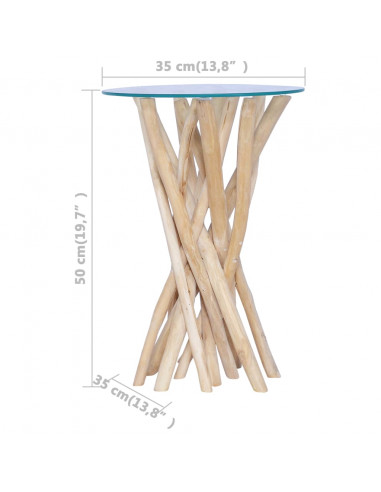 Tavolino da Caffè Ripiano in Vetro 35x35x50 cm in Legno di Teak