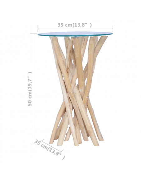 Tavolino da Caffè Ripiano in Vetro 35x35x50 cm in Legno di Teak