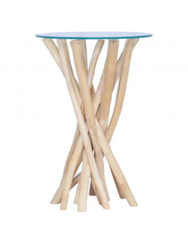 Tavolino da Caffè Ripiano in Vetro 35x35x50 cm in Legno di Teak