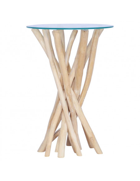 Tavolino da Caffè Ripiano in Vetro 35x35x50 cm in Legno di Teak