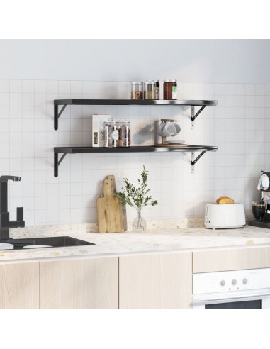 Mensole a Muro 2 pz 100x30 cm Nero in Acciaio Inossidabile