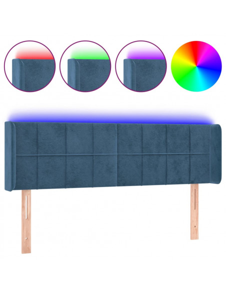 Testiera a LED Blu Scuro 147x16x78/88 cm in Velluto