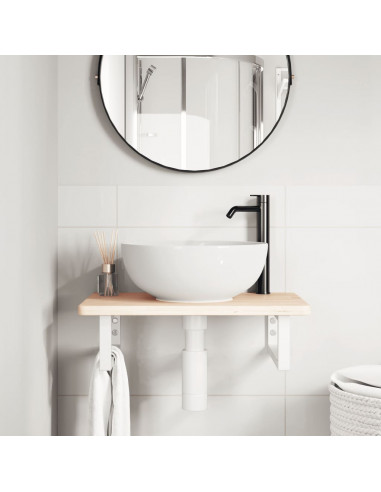 Ripiano a Parete per Lavabo in Acciaio e Massello di Rovere