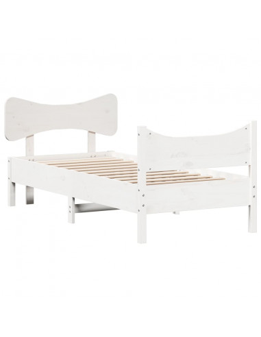 Giroletto con Testiera Bianco 90x200 cm Legno Massello di Pino