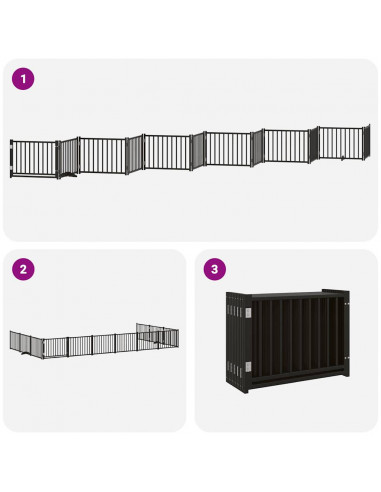 Cancello Cani Porta Pieghevole Nero 12 Pannelli 960 cm Pioppo