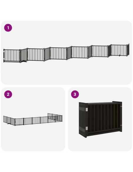 Cancello Cani Porta Pieghevole Nero 12 Pannelli 960 cm Pioppo