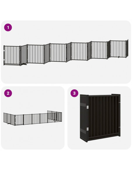 Cancello Cani Porta Pieghevole Nero 12 Pannelli 960 cm Pioppo