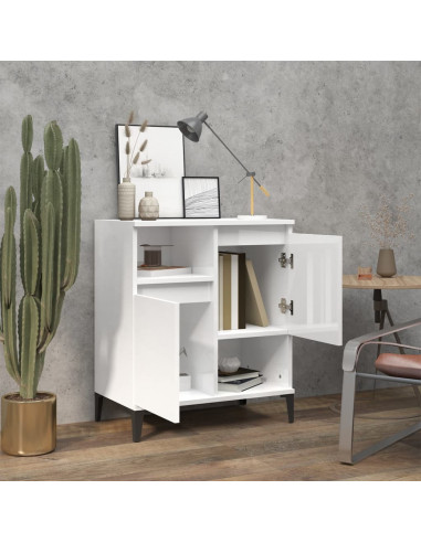 Credenza Bianco Lucido 60x35x70 cm in Legno Multistrato
