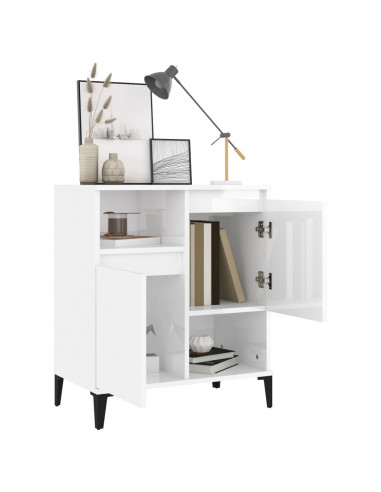Credenza Bianco Lucido 60x35x70 cm in Legno Multistrato