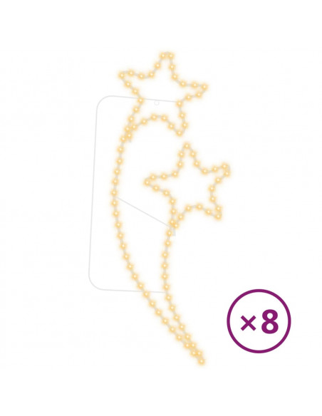 Stringhe Luci a Forma di Stella 8pz Bianco Caldo 125,5x53x4,5cm