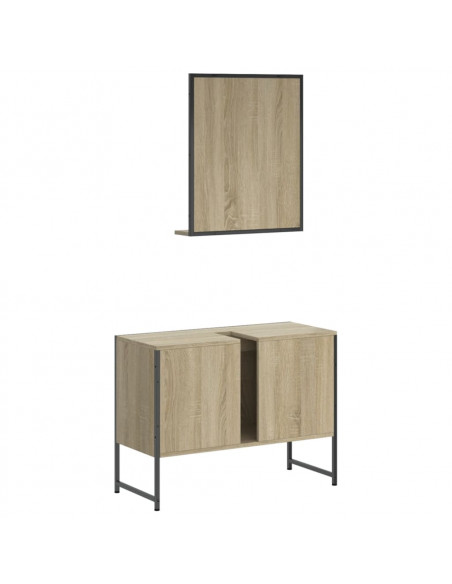 Set Mobili da Bagno 2 pz Rovere Sonoma in Legno Multistrato