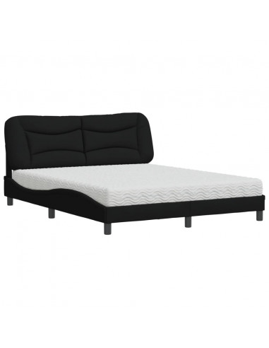 Letto con Materasso Nero 160x200 cm in Tessuto