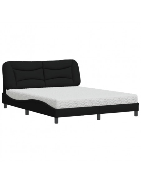 Letto con Materasso Nero 160x200 cm in Tessuto