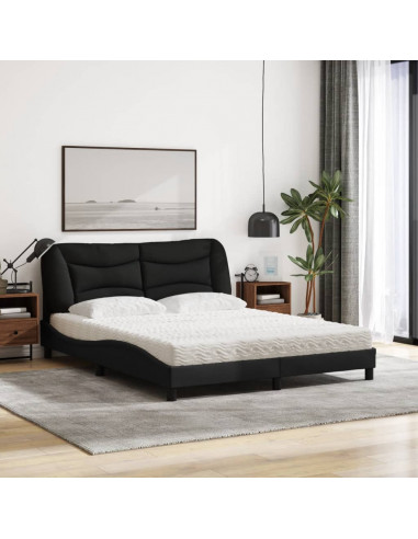 Letto con Materasso Nero 160x200 cm in Tessuto