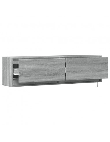 Mobile TV a Parete con Luci LED Grigio Sonoma 140x31x38 cm