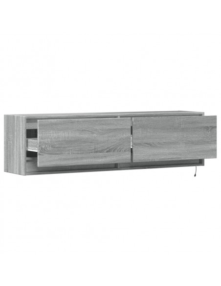 Mobile TV a Parete con Luci LED Grigio Sonoma 140x31x38 cm