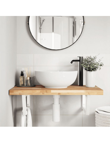 Ripiano a Parete per Lavabo in Acciaio e Massello di Acacia