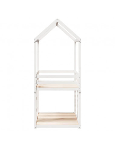 Letto a Castello con Tetto Bianco 90x200 cm in Legno di Pino