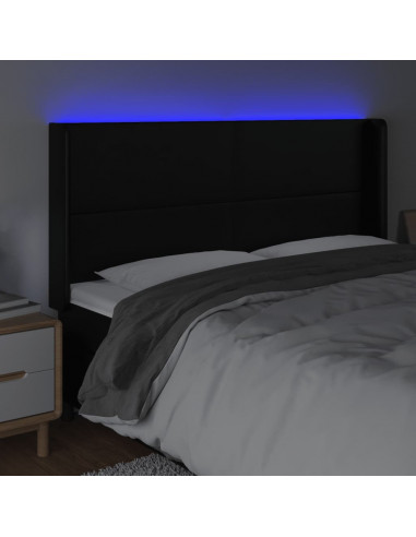 Testiera a LED Nera 183x16x118/128 cm in Similpelle