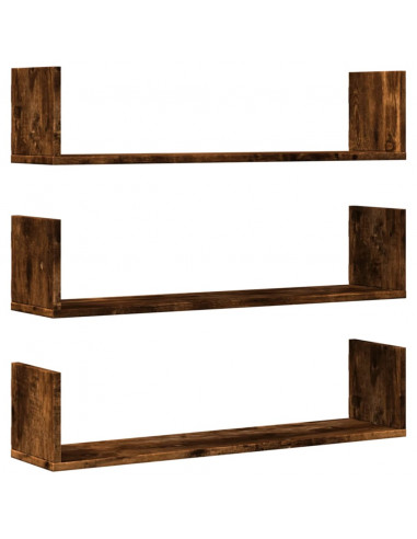 Mensole a Parete 3pz Rovere Fumo 80x18x18 cm in Truciolato