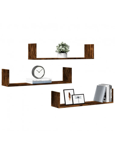 Mensole a Parete 3pz Rovere Fumo 80x18x18 cm in Truciolato