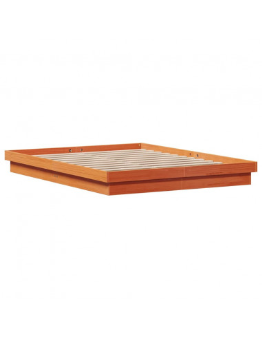 Giroletto Marrone Cera con LED 160x200 cm Legno Massello Pino