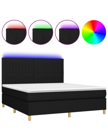 Letto a Molle con Materasso e LED Nero 160x200 cm in Tessuto