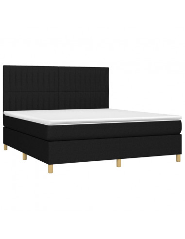 Letto a Molle con Materasso e LED Nero 160x200 cm in Tessuto
