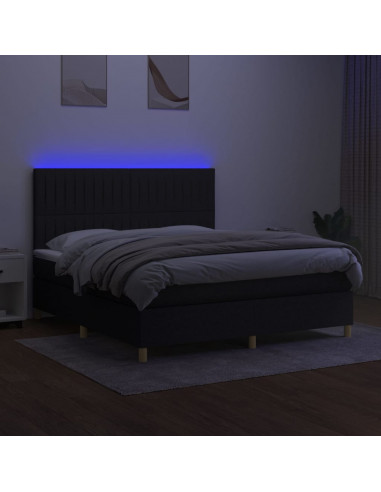 Letto a Molle con Materasso e LED Nero 160x200 cm in Tessuto