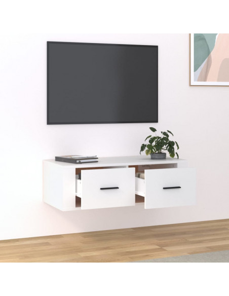 Mobile Porta TV Sospeso Bianco 80x36x25cm in Legno Multistrato