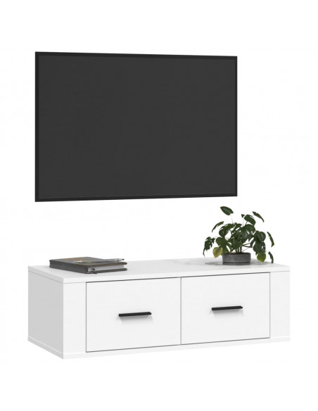 Mobile Porta TV Sospeso Bianco 80x36x25cm in Legno Multistrato