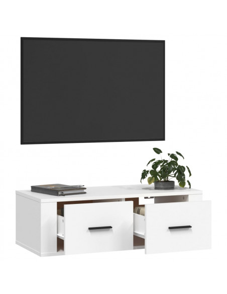 Mobile Porta TV Sospeso Bianco 80x36x25cm in Legno Multistrato