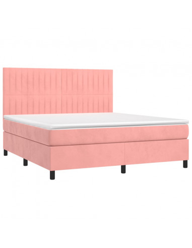 Letto a Molle con Materasso e LED Rosa 160x200 cm in Velluto